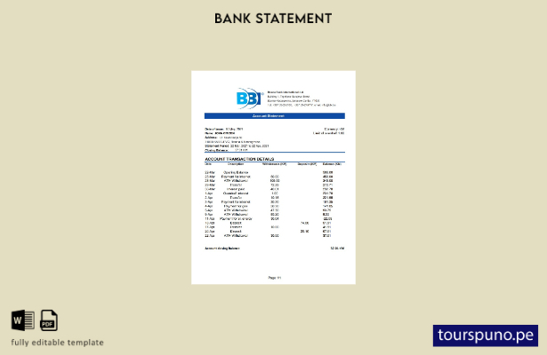 listo para imprimir Plantilla de Excel de extracto bancario internacional del ba